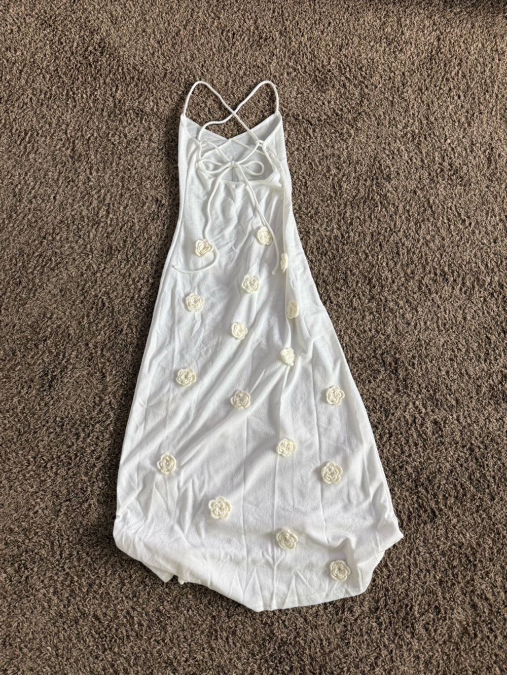 White Maxi Dress with Floral Appliqués - Picture 2 of 3
